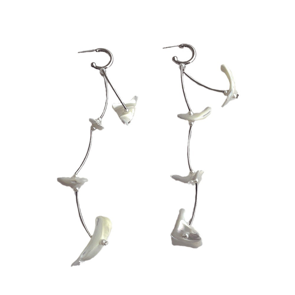 Women's Design Tassel Simple White Shell Extra Long Elegant Party Fried Earrings