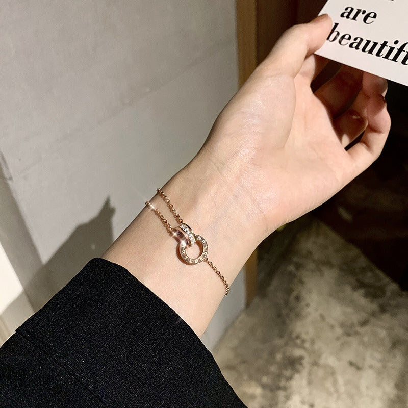 Women's Titanium Steel Diamond Buckle Roman Digital Simple Temperament Entry Lux Bracelet