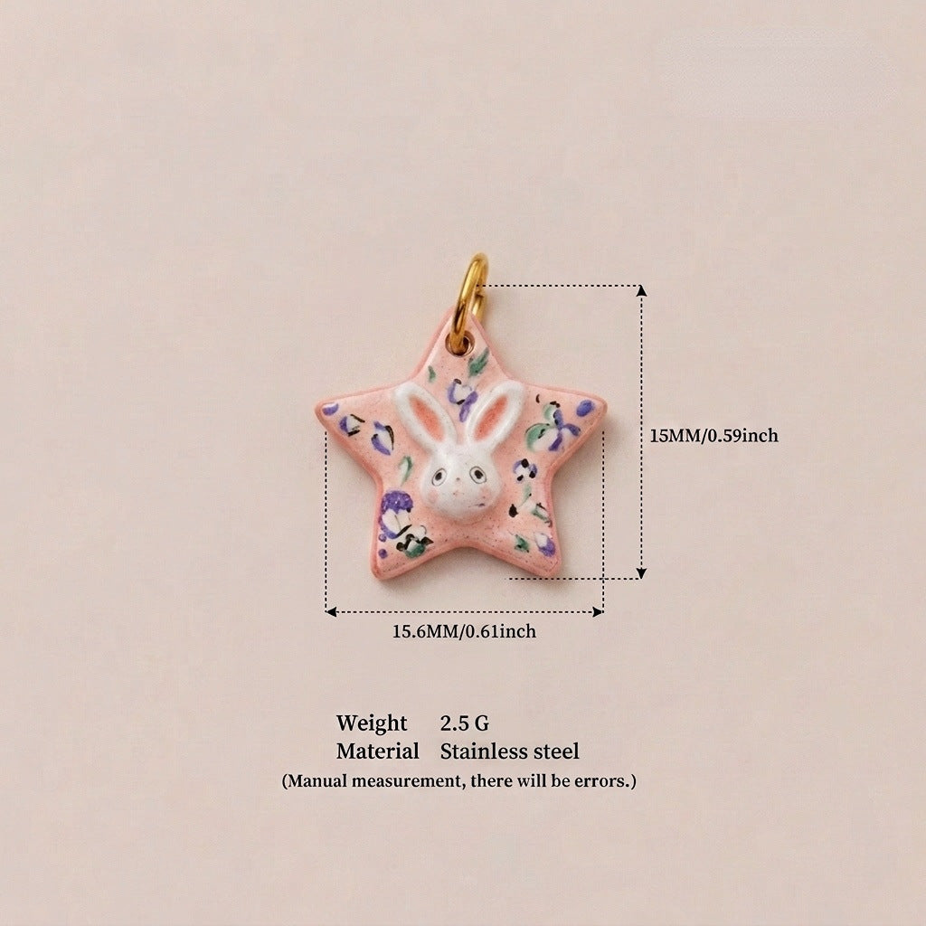 Cartoon Rabbit Long Star Printing Series Gold Color Pendants