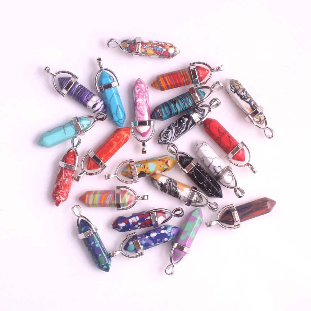 Stone Crystal Agate Bullet Hexagon Prism Pendant