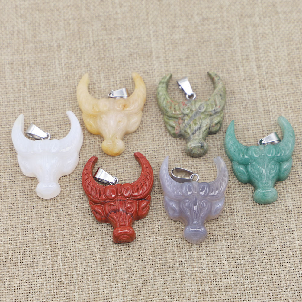 Popular Natural Stone Carved Ox Head Pendant