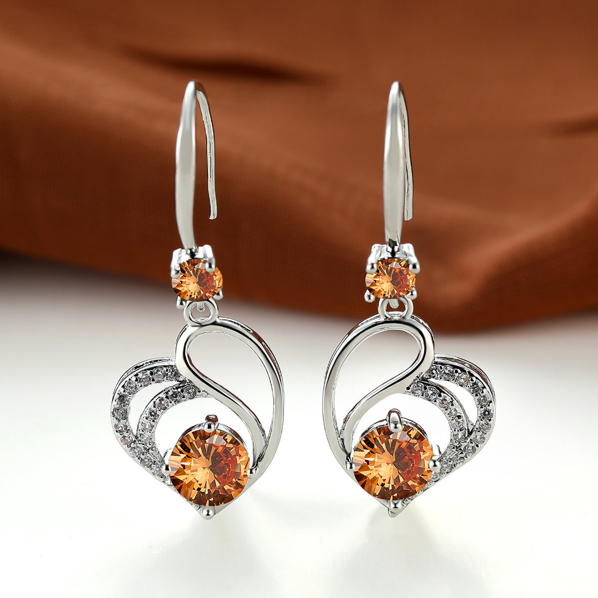 Heart-shaped Mid-length Eardrops Female Korean Exquisite Earrings