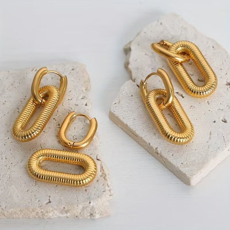 Detachable Color Matching Stainless Steel Chain Thread Fashion Simple Titanium Earrings