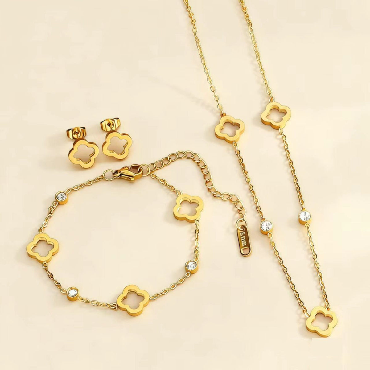 Stainless Steel Clover Flower Hollow Ear Gold Light Necklaces