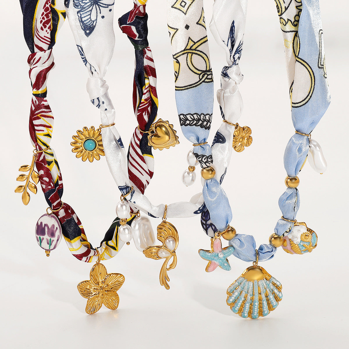 Flowers Shell Butterfly Ceramic Ribbon Niche Design Stainless Pendants