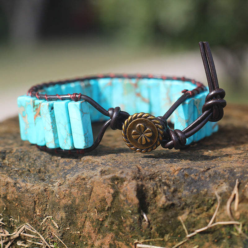 Bohemian Style Natural Stone Lan Di Royal Vintage Hand-woven Bracelet
