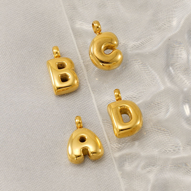 Fashion Simple Stainless Steel Gold Mini Small Bubble Letter Pendant