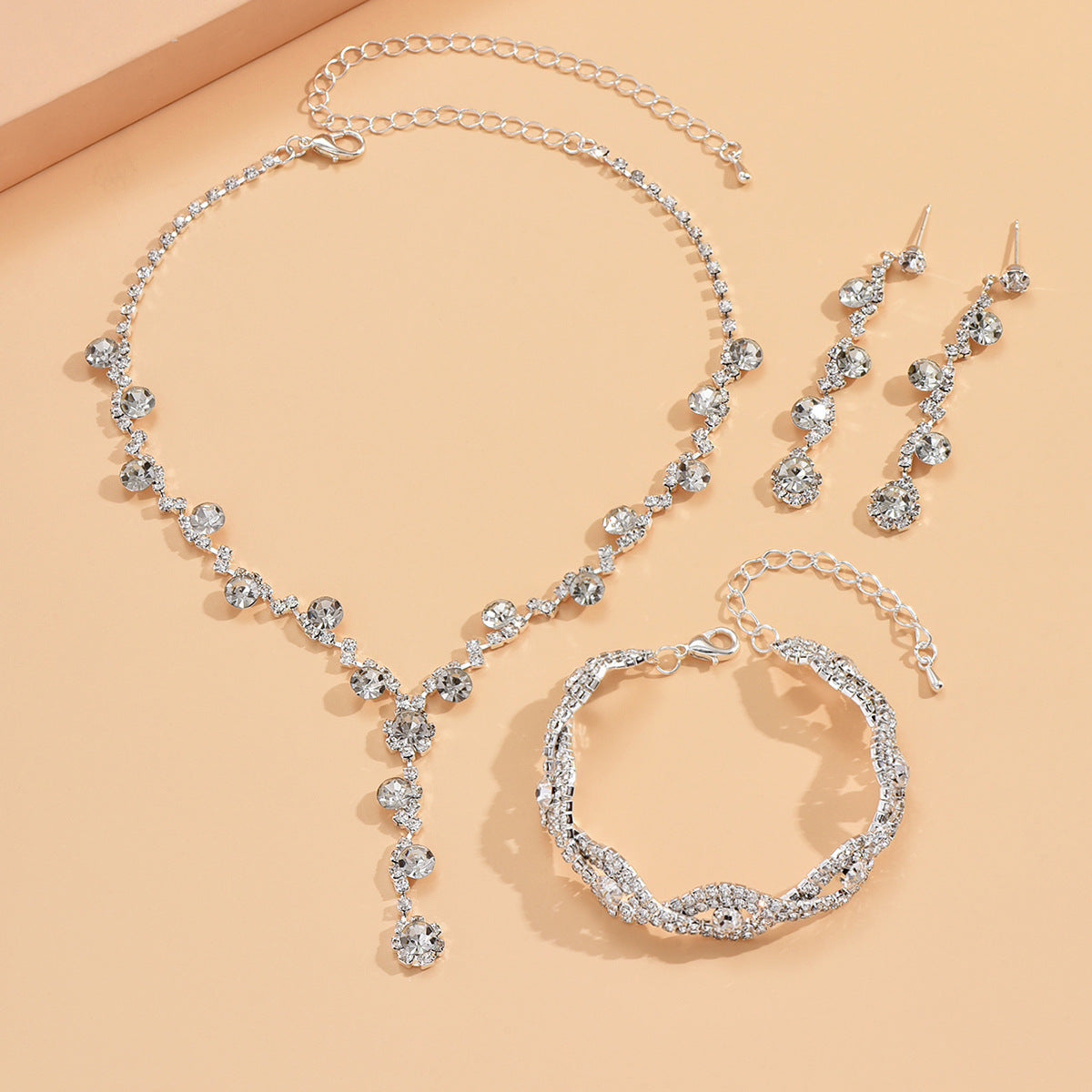 Crystal Rhinestone Ear Three-piece Wedding Decoration Jewelry Set