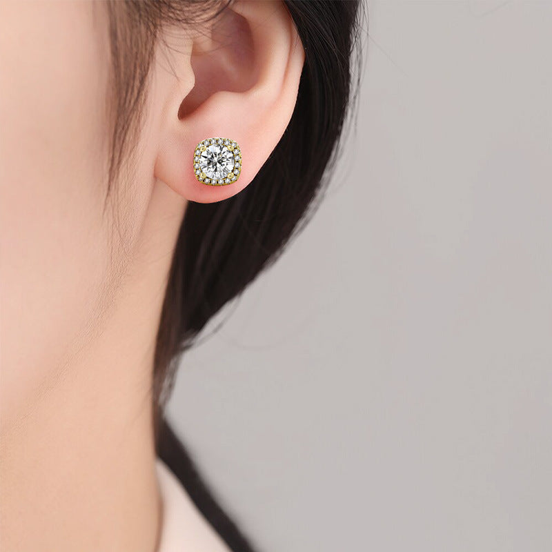 Fashion Shining Square Sugar Female Eight Hearts Arrows Bag Earrings
