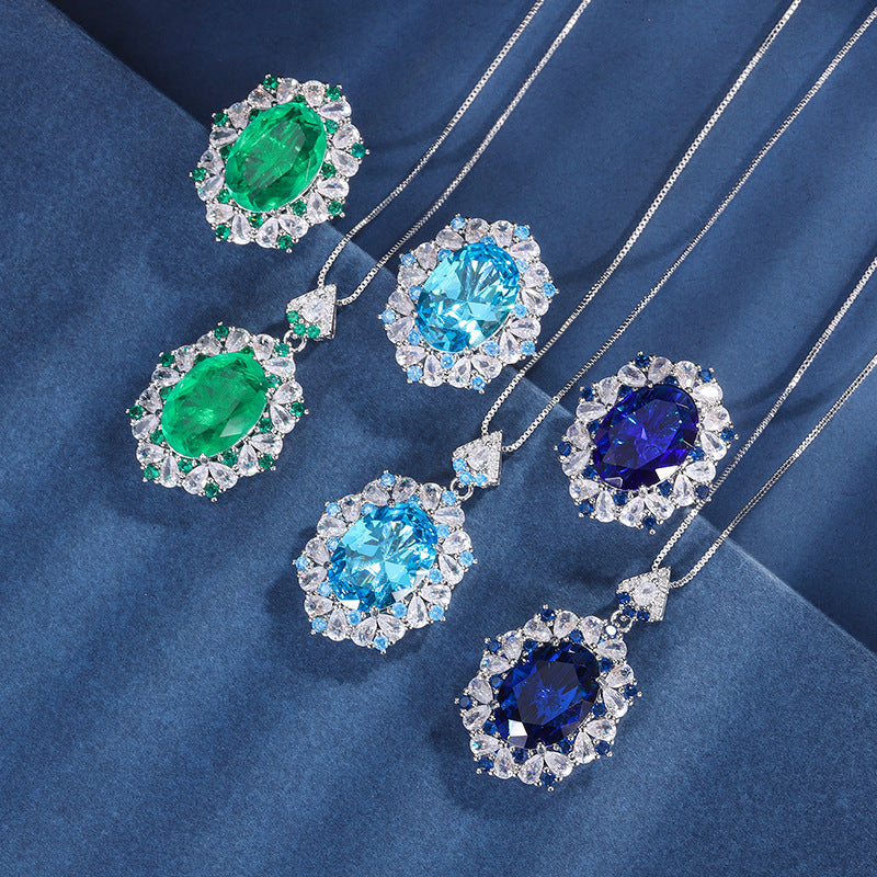Copper Sole Gold Plated Fashion Suit Simulation Colored Gems Female Jewelry Set