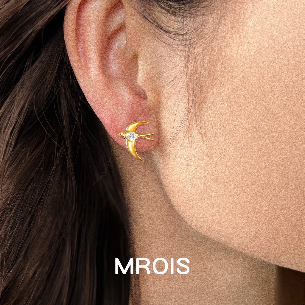 Women's Gold-plated Swallow Leaves Zircon Ear Style Fashion Commuter Light Luxury Earrings