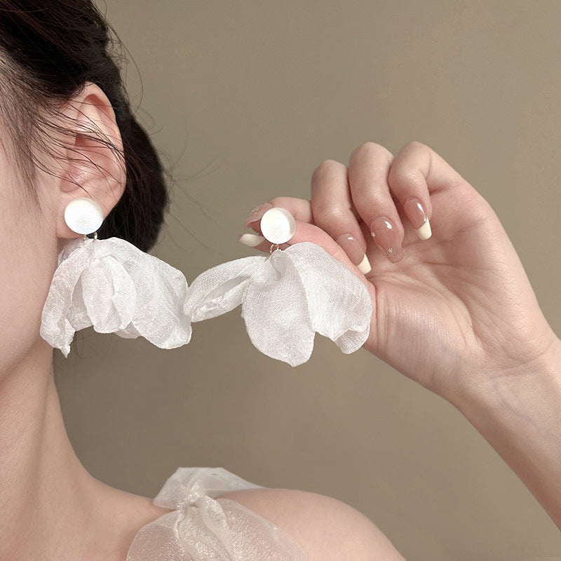 Chiffon Niche Flower Design High Class Elegant Stud Earrings