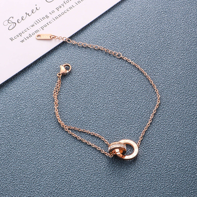Women's Titanium Steel Diamond Buckle Roman Digital Simple Temperament Entry Lux Bracelet