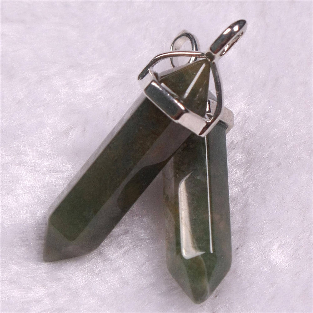 Stone Crystal Agate Bullet Hexagon Prism Pendant