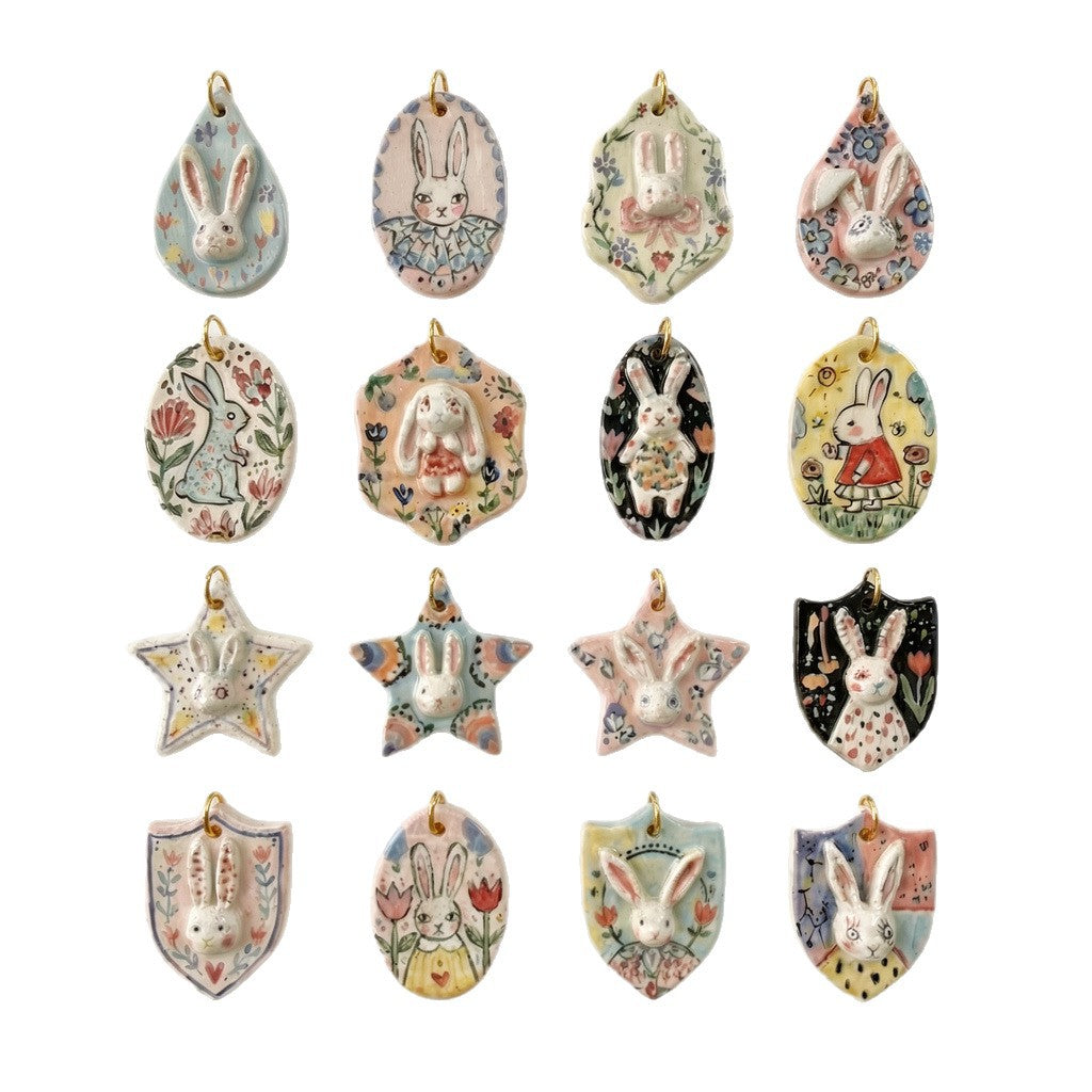 Cartoon Rabbit Long Star Printing Series Gold Color Pendants