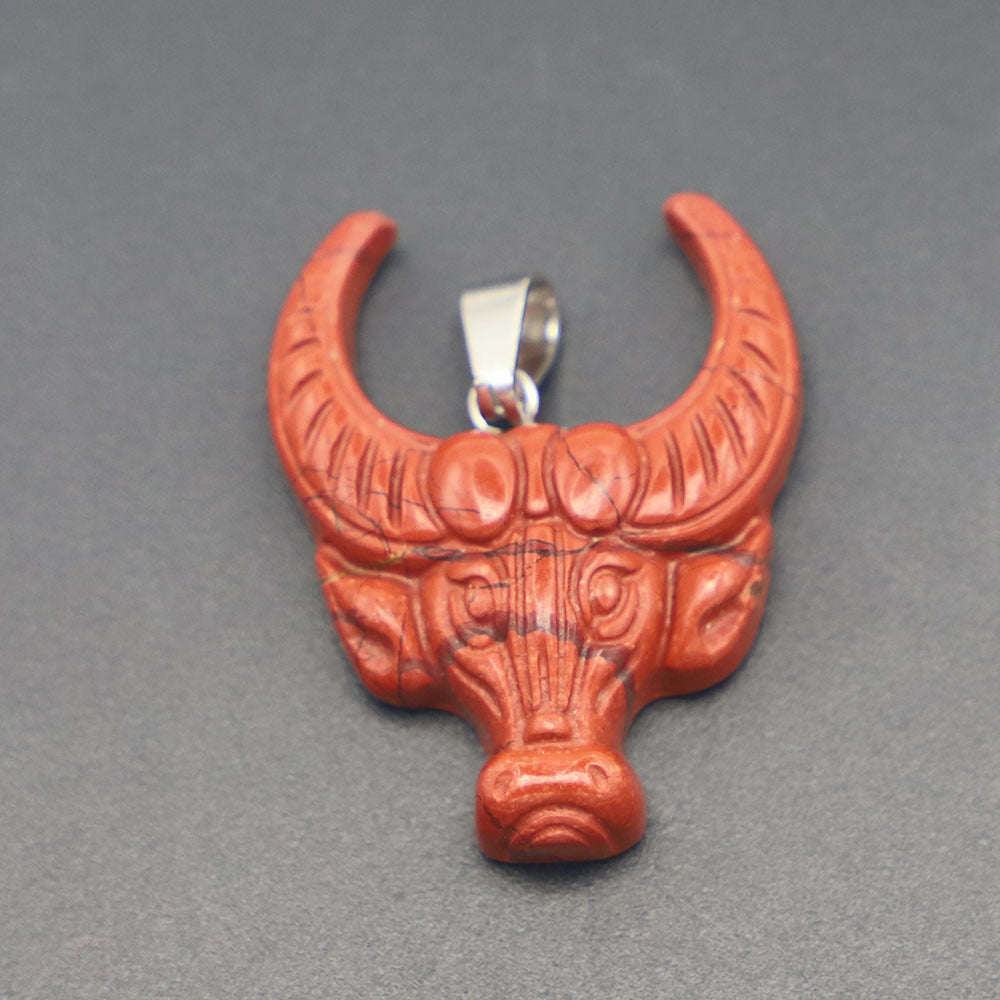 Popular Natural Stone Carved Ox Head Pendant