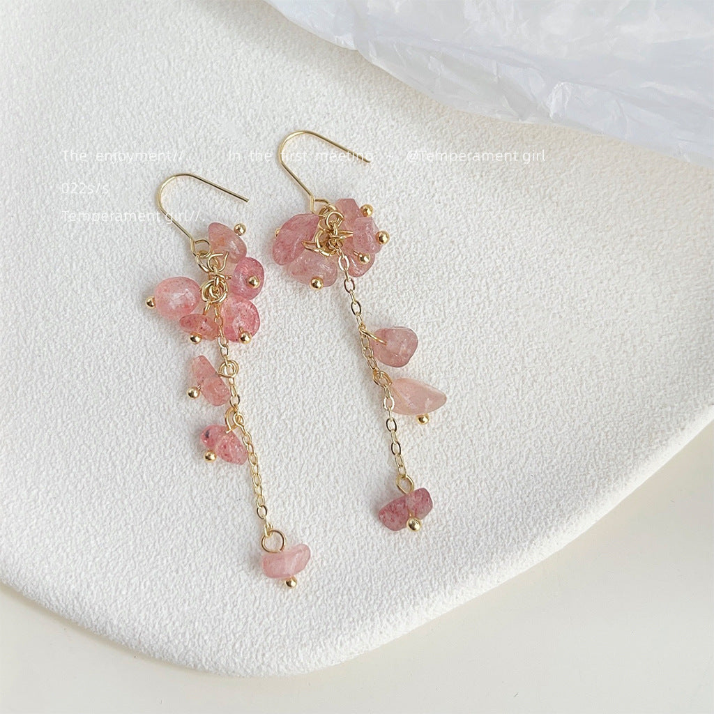 Super Fairy Mori Style Natural Stone Strawberry Handmade Sweet Elegance Earrings