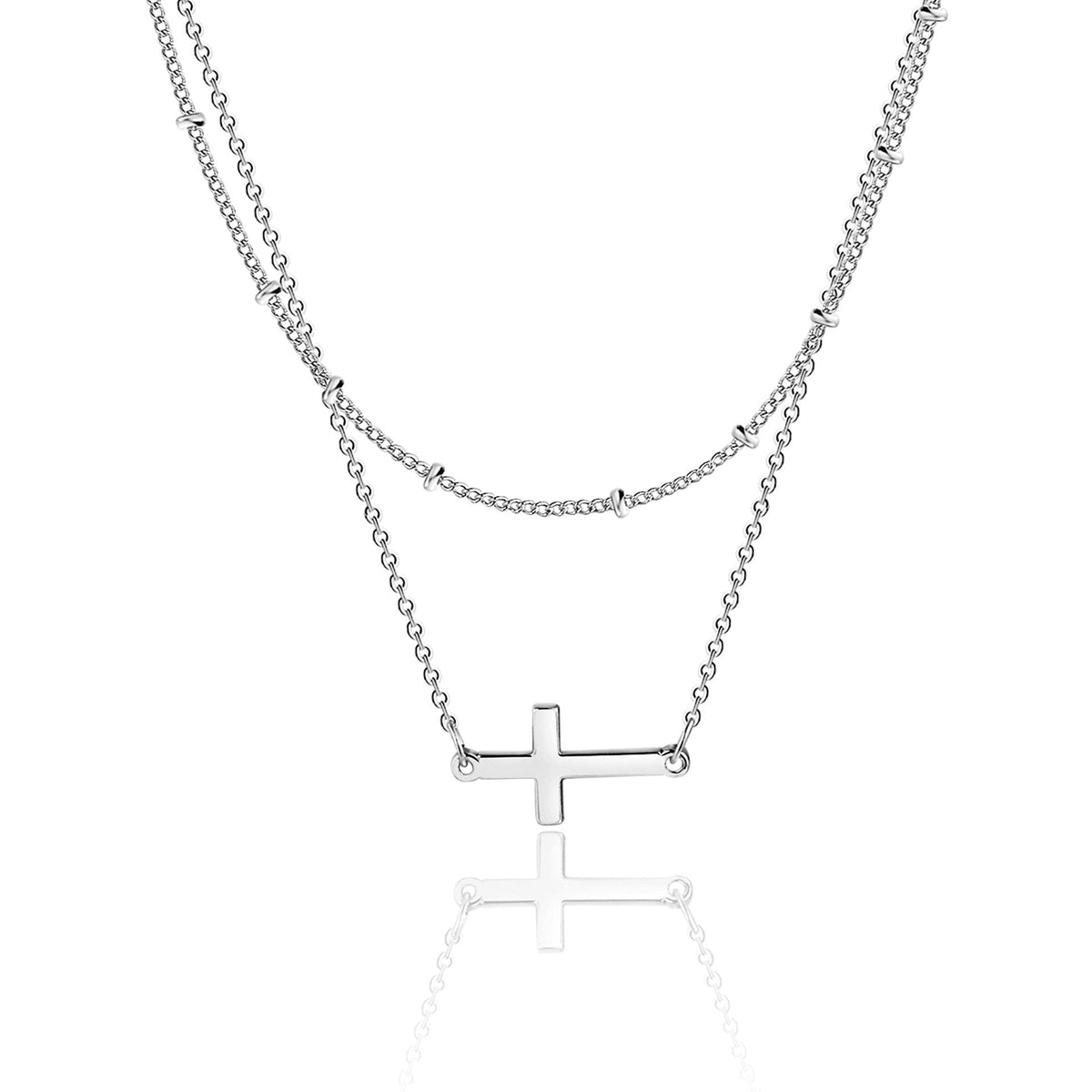 Women's Stainless Steel Cross Chain Clip Beads Bead Refined Necklace