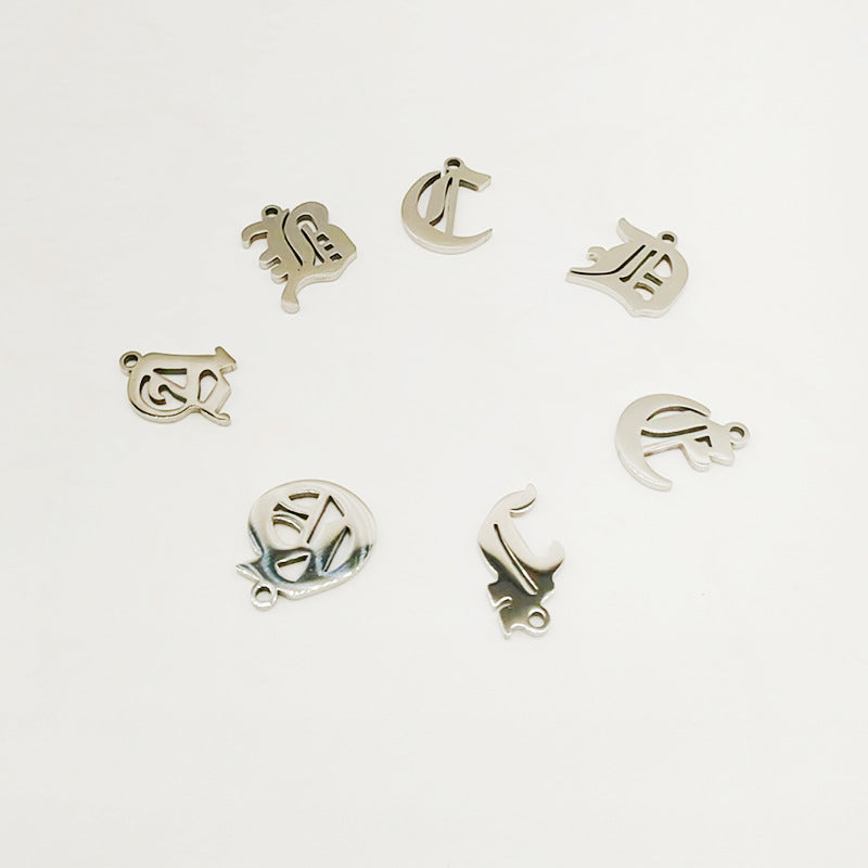 Titanium Steel Retro Alphabet Outer Hole Round Artistic Pendant