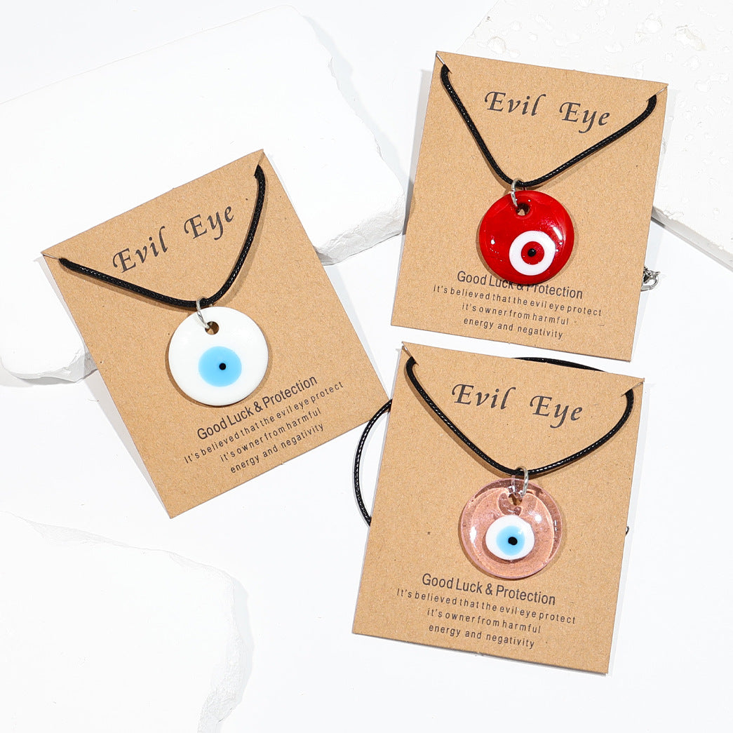 Vintage Blue Glass Devil's Eye Round Necklaces