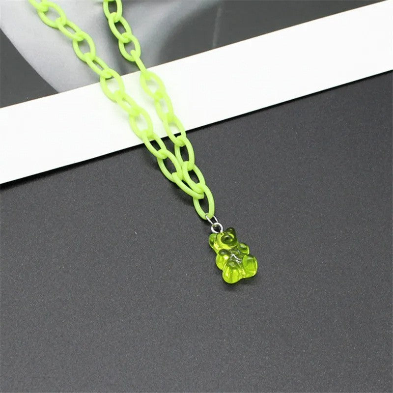 Pink Acrylic Transparent Cartoon Bear Neck Necklace