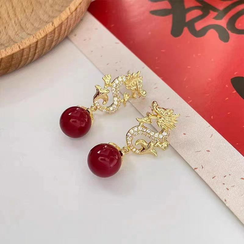 Festive Dragon Zodiac Pearl Fashion High Sense Earrings