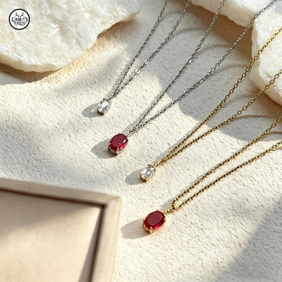 Women's Colorful Crystals Oval Zircon Stainless Steel Gold-plated Collarbone Pendant