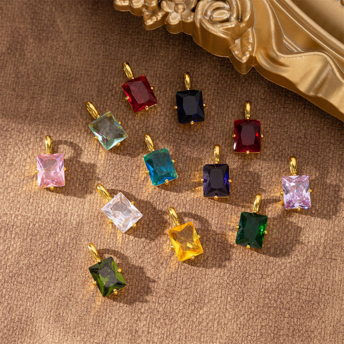 Inlaid Geometric Quadrilateral Twee Birthstone Rectangular Pendant