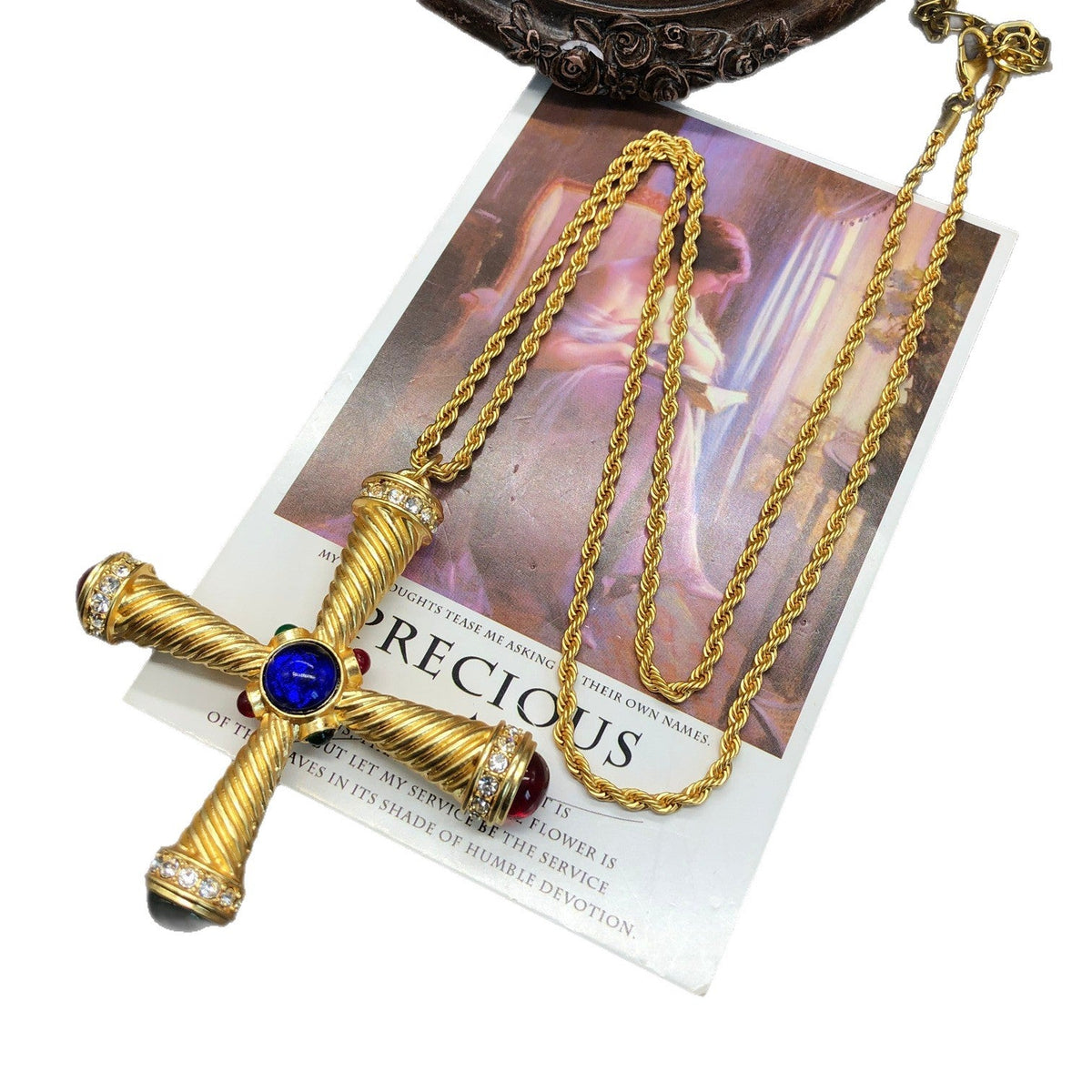 Style Electroplated Real Gold Graceful Fashionable Cross Round Inlaid Jewelry Set