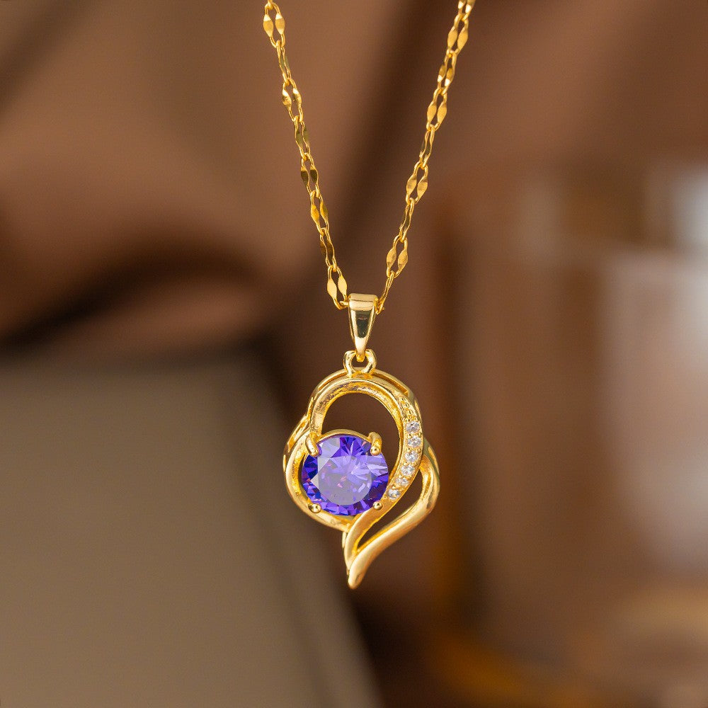 Steel Female Micro Inlaid Pink Diamond Necklace