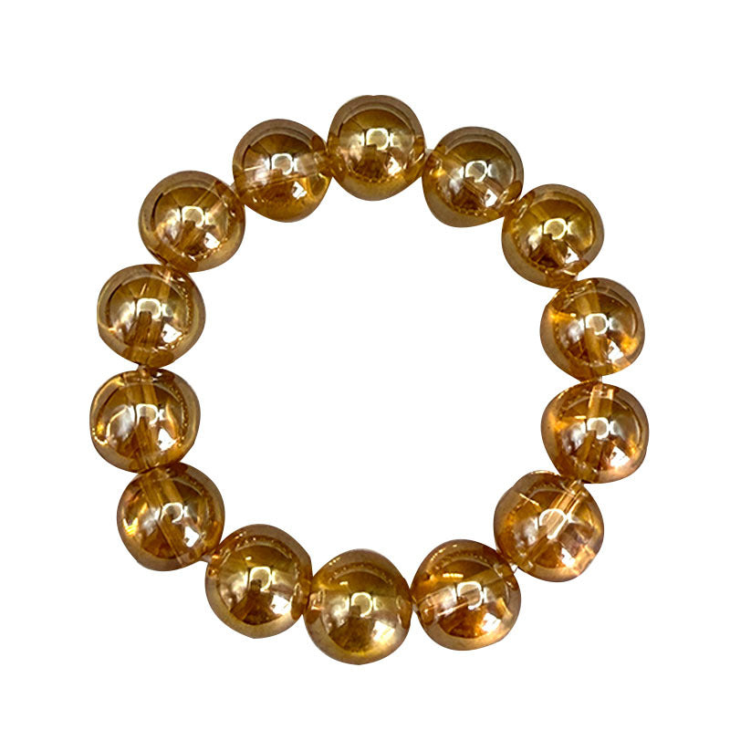 Champagne Round Beads Imitation Amber Gold Plate Bracelets