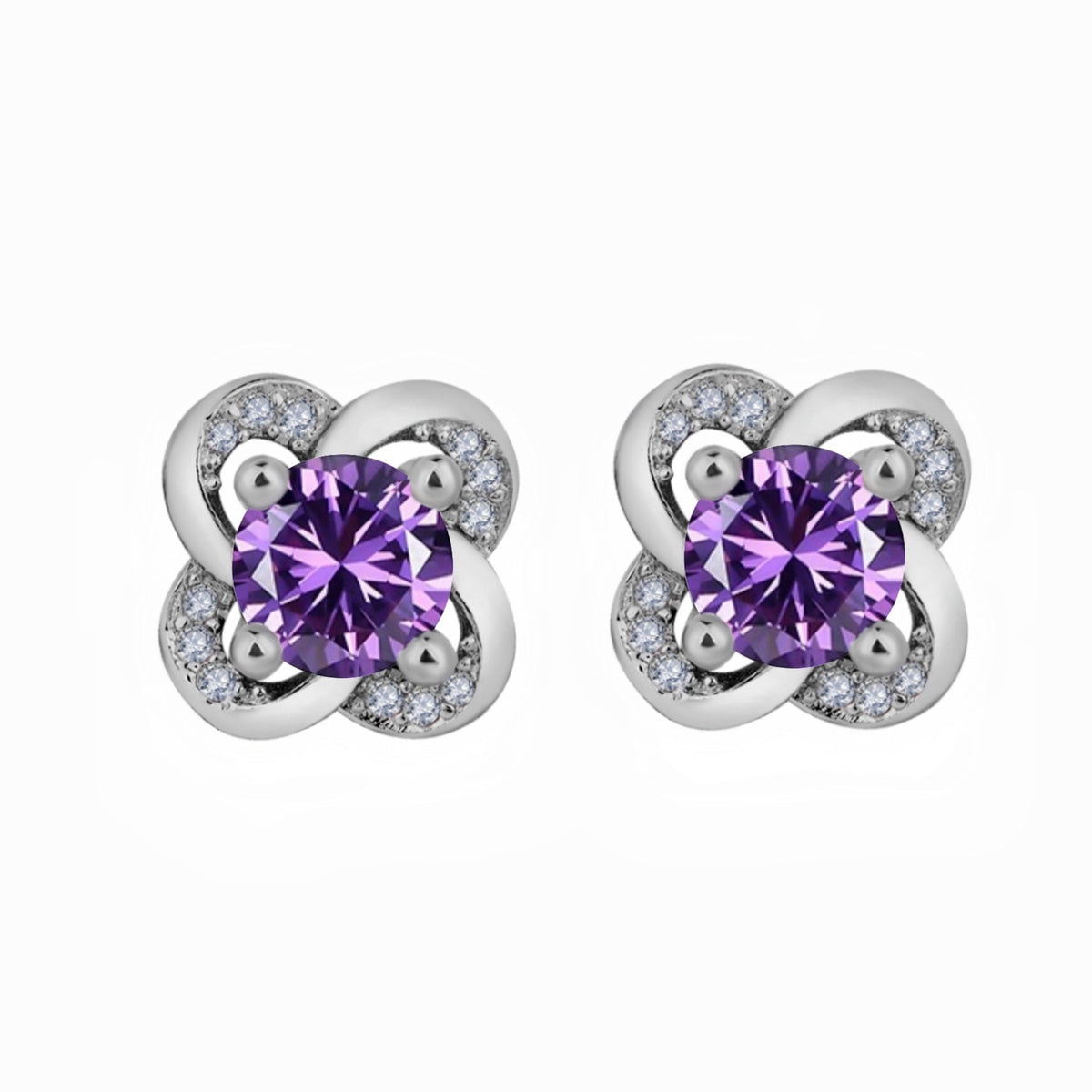 Fresh Nine Purple Ear Style Four Leaves Clover Eardrops Live Stud Earrings