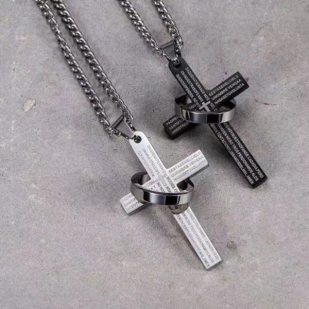 Men's Fashion Cross Simple Hip Hop Disco Titanium Steel Pendant
