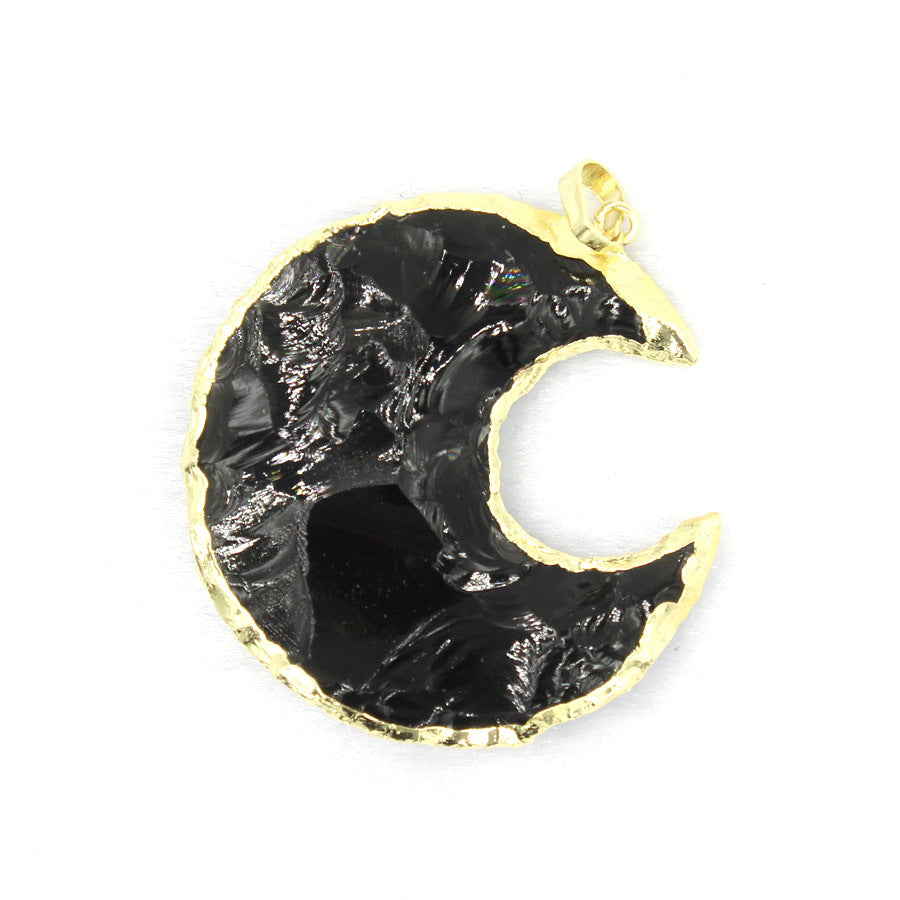 Star Moon Faceted White Crystal Obsidian Pendant