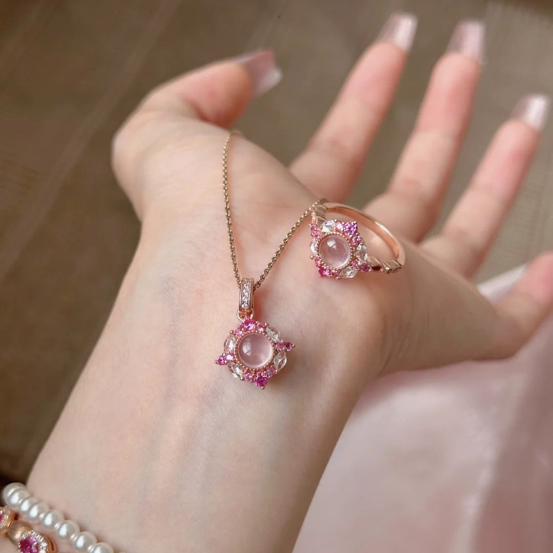 Retro French Pink Crystal Antique Style Jewelry Set