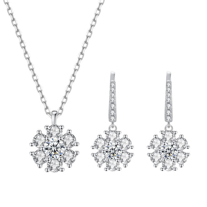 Sier Sunflower Moissanite Ear Hook Eardrop Frame Simple Chain High Jewelry Set