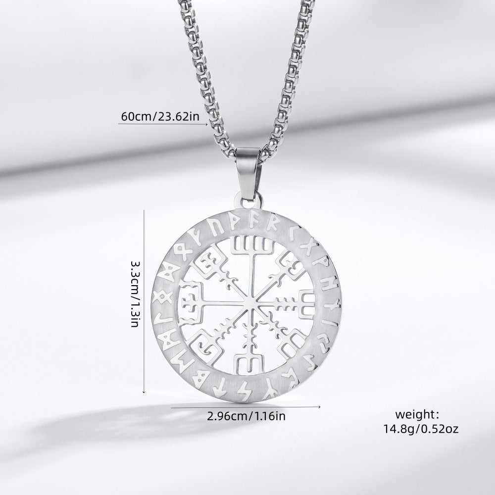 Nordic Viking Logo Compass Stainless Steel Long Pendant