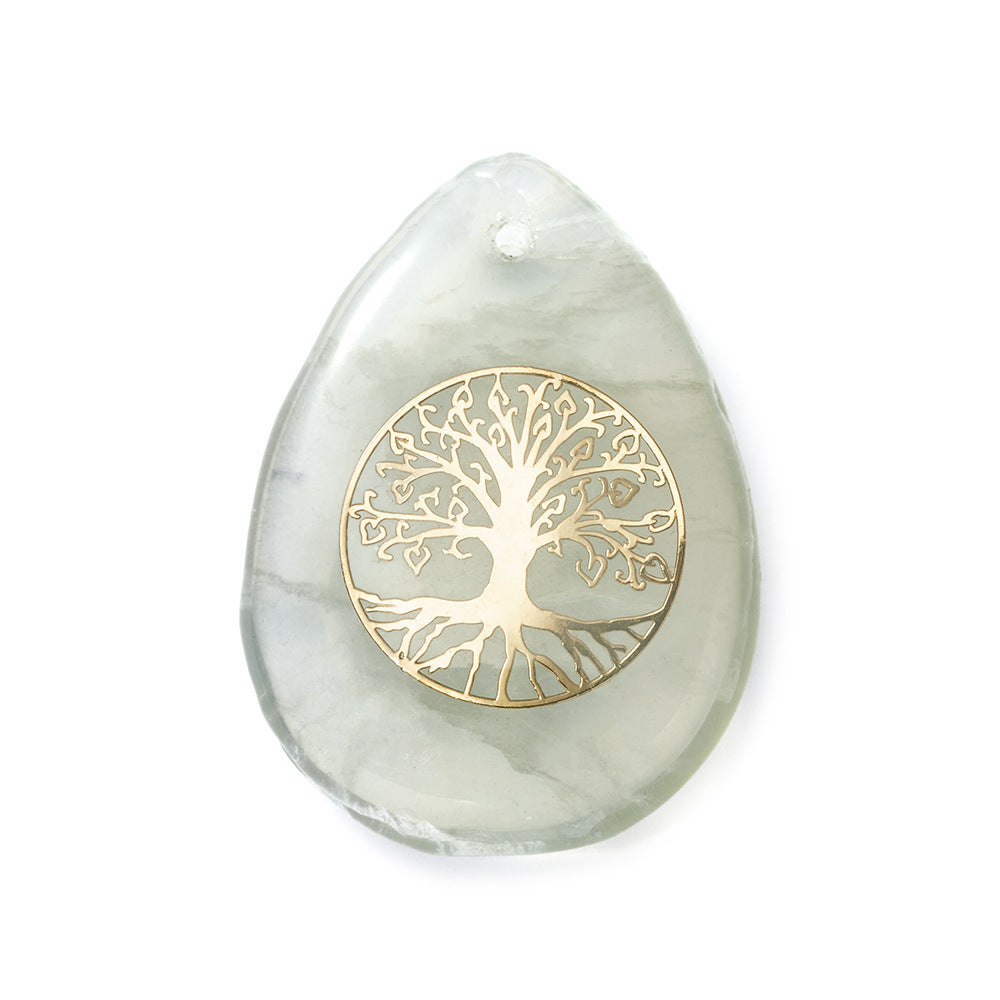 Natural Crystal Stone Lucky Tree Drop Shape Yoga Pendant