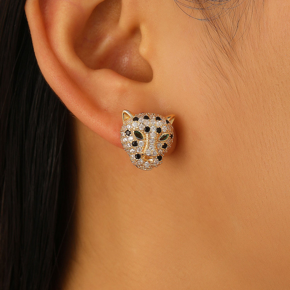 Women's Hop Leopard Head Copper Inlaid Zircon Jewelry Set