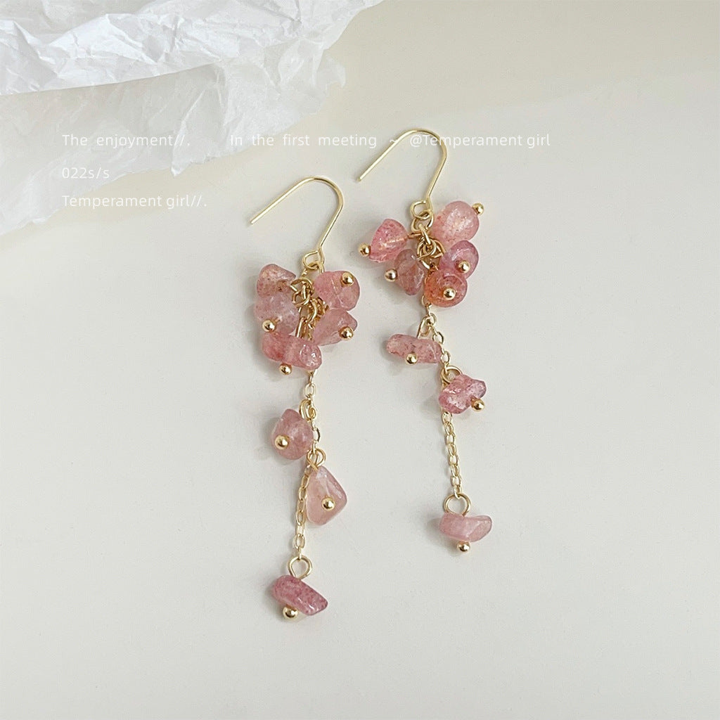Super Fairy Mori Style Natural Stone Strawberry Handmade Sweet Elegance Earrings