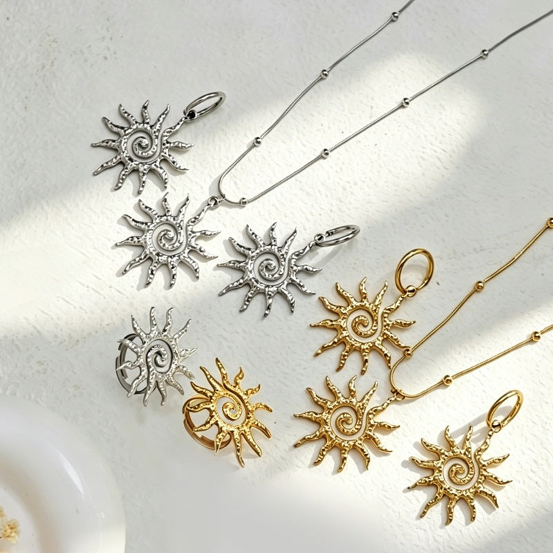 Spiral Sun Female Personality Golden Hollow Fashion Pendants