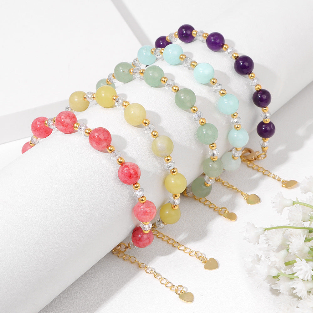 Women's Natural Stone Beads Simple Lobster Buckle Bracelet