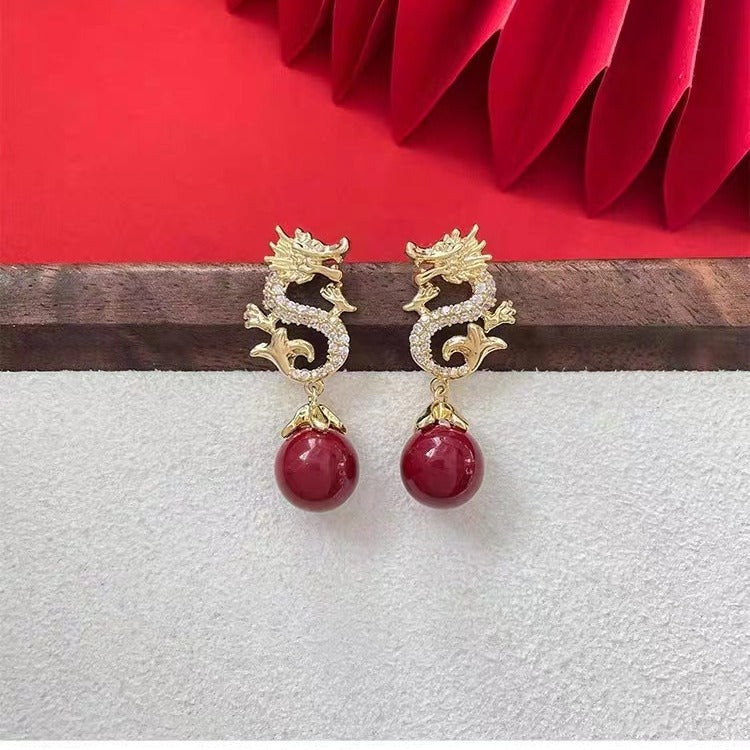 Festive Dragon Zodiac Pearl Fashion High Sense Earrings