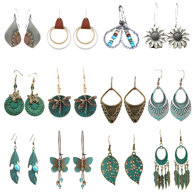 Women's Bohemian Style Vintage Geometric Ear Water Drop Metal Alloy Stud Earrings