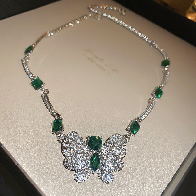 Butterfly Emerald Square Exaggerating Collarbone Light Luxury Jewelry Set