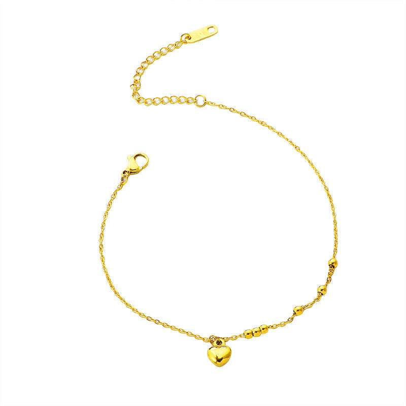 Steel Small Heart-shaped Female High-grade Round Beads Niche Titanium Clavicle Anklets