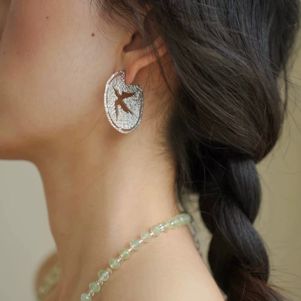 Hollow Flying Bird Round Rope Weaving Chinese Earrings