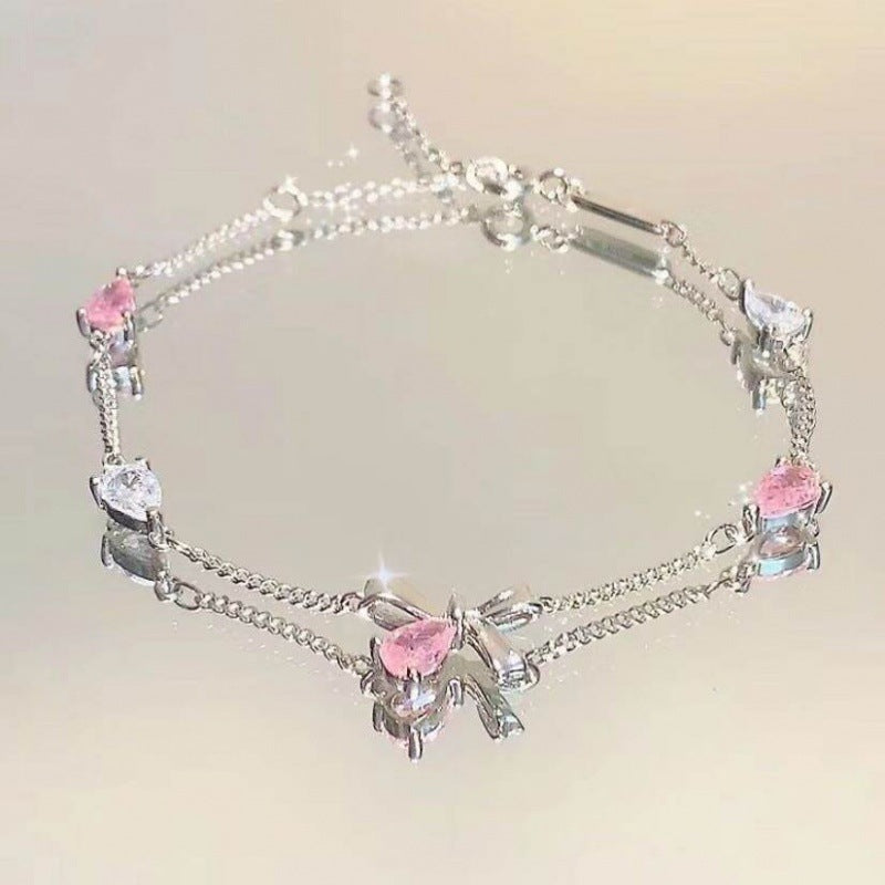 Pink Flower Zircon Light Luxury Minority Design Versatile Bracelets