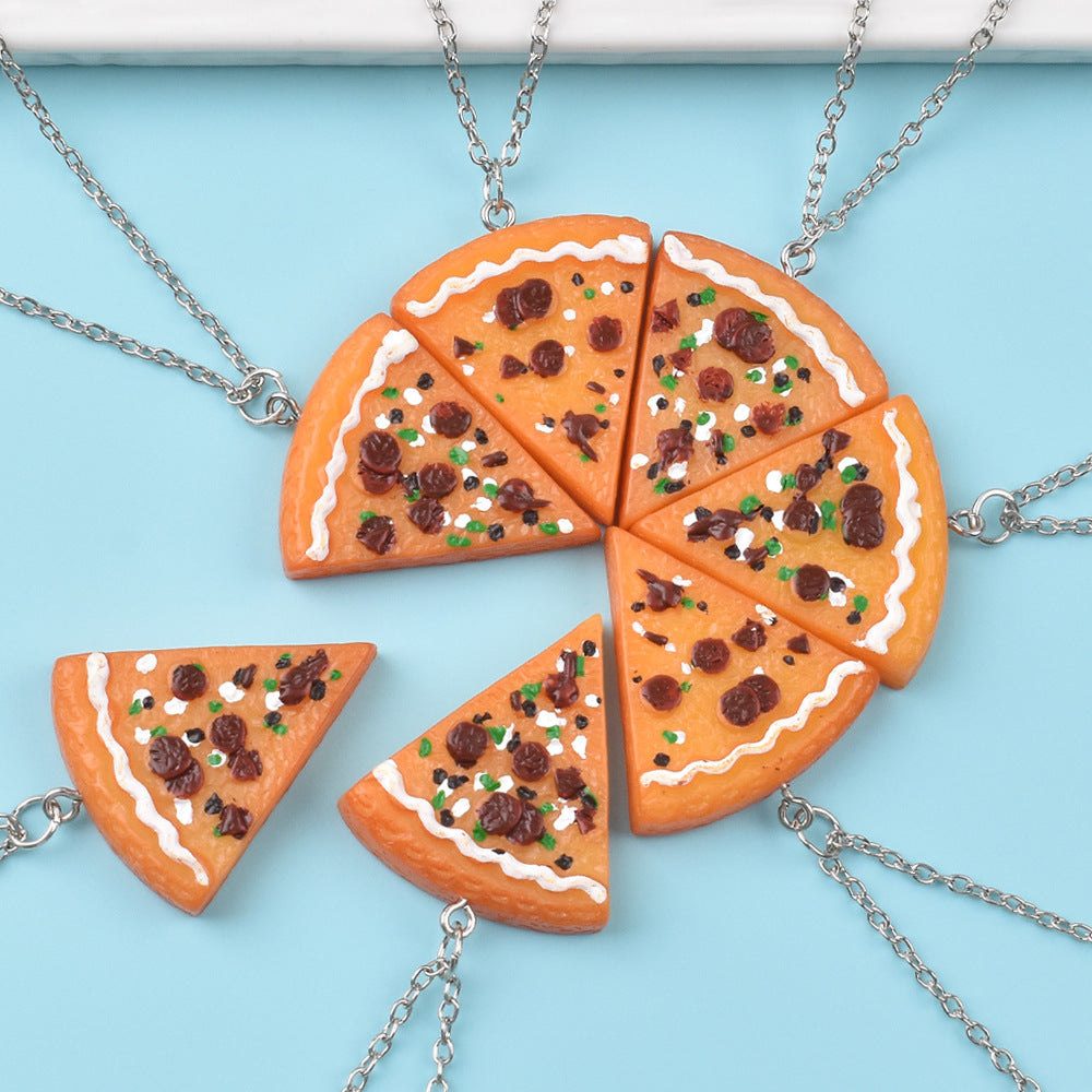 Round Stitching Pizza Good Friend Girlfriends Necklace