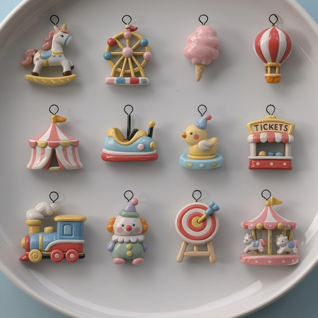 Amusement Park Series Facilities Dripping Oil Painted Gold Pendant